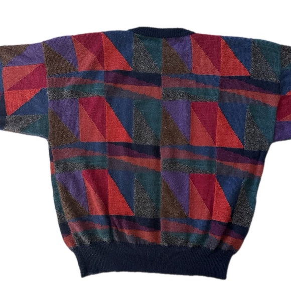 Vintage Iscayo Alpaca Geometric Multi-color Color-block Pullover Sweater, M - Picture 4 of 7